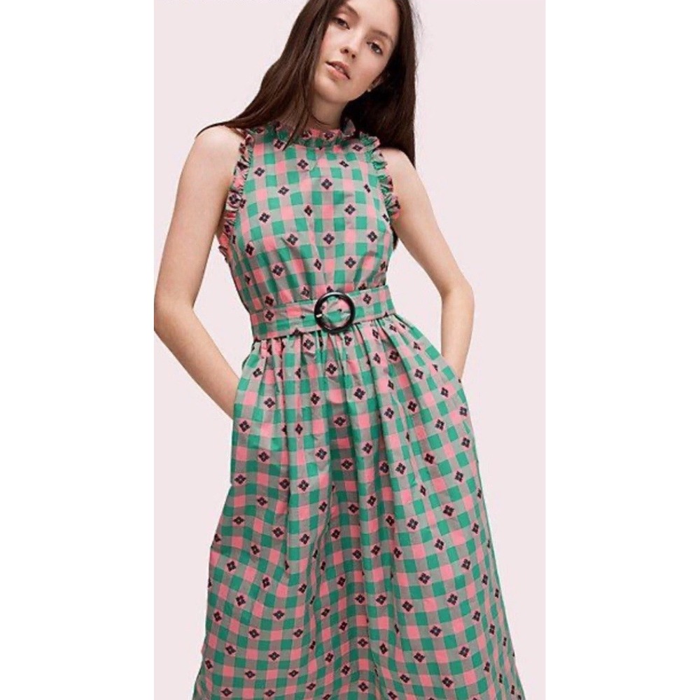 NWT Kate Spade‎ New York Green Pink Plaid Gingham Dress Women's 8 MSRP $598 - Picture 2 of 11